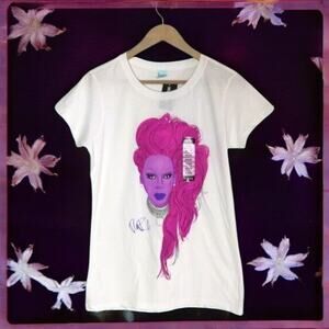 RuPaul NWT Women's Junior Medium White 100% Cotton Portrait Tee Drag Race